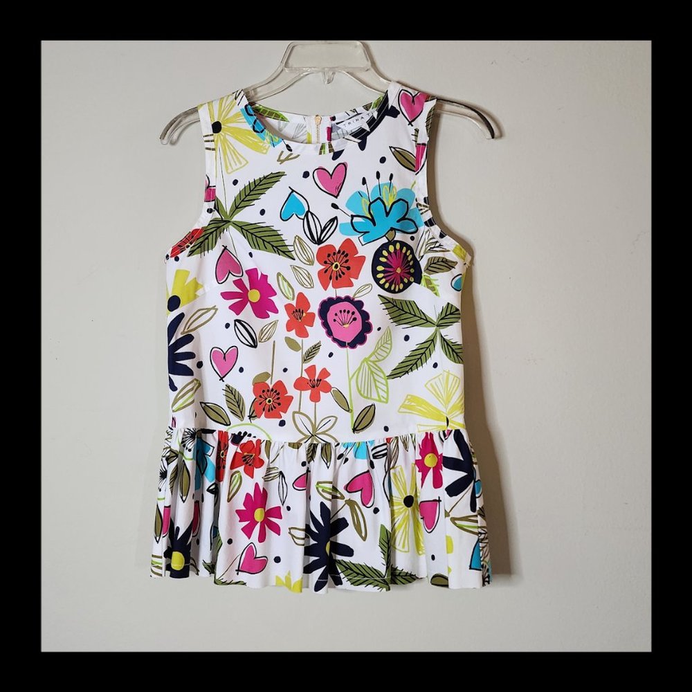 Trina Turk Floral Print Sleeveless Top w/Ruffle Size XS- NWT